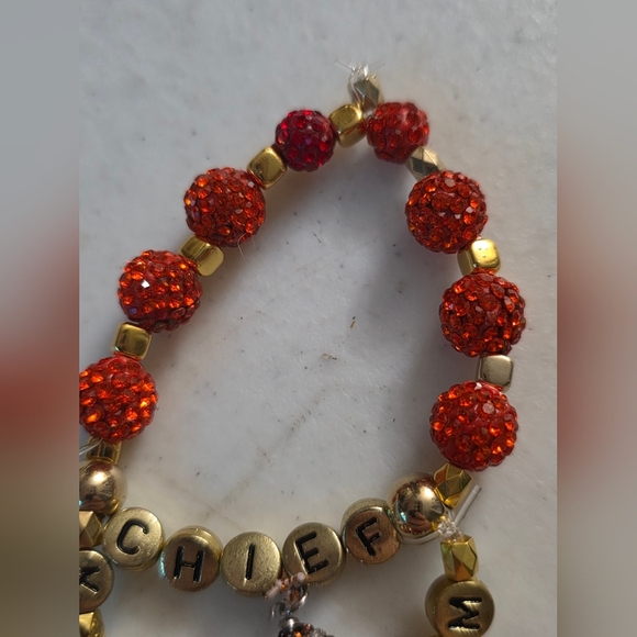 Taylor Swift CHIEFS  inspired Life of a Showgirl Stretchy Friendship Bracelet - Picture 4 of 9